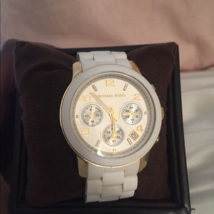 White and gold MK watch